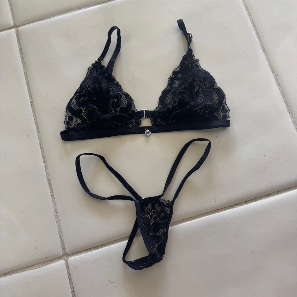 Wicked Weasel Elegant Black Lace Lingerie Set